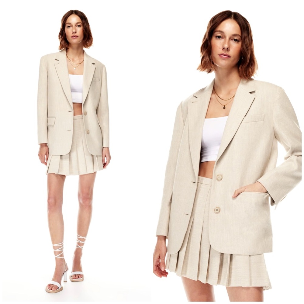 Aritzia Wilfred Sophia Blazer & Juliet Skirt Set in Herringbone/Birch